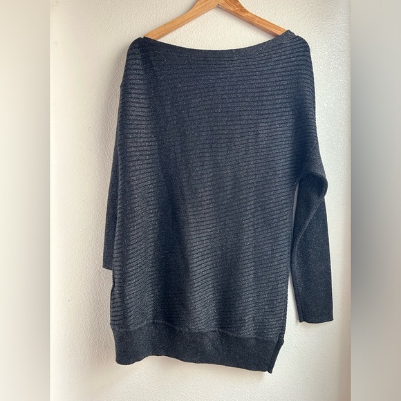 White House Black Market | Black Off-Shoulder Sweater in Metallic Black - Picture 5 of 8